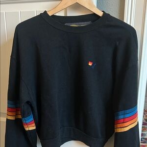 Aviator Nation Black Sweatshirt with Multicolor Stripes